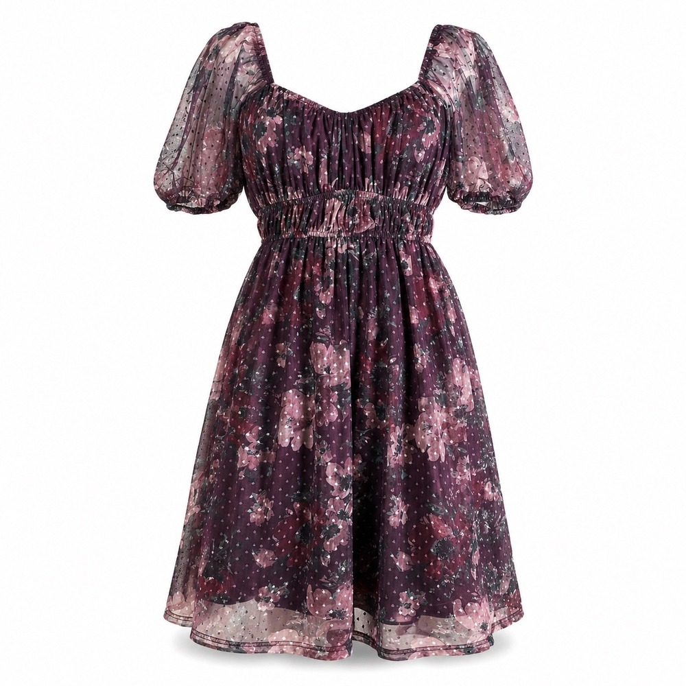 Mi Ami‎ Floral Dress M Puff Sleeve Babydoll Cottagecore Romantic Goth Coquette